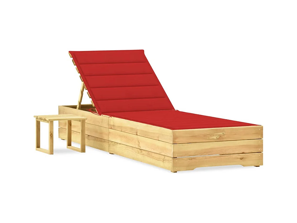 Chaise longue de jardin avec table et coussin Pin imprégné