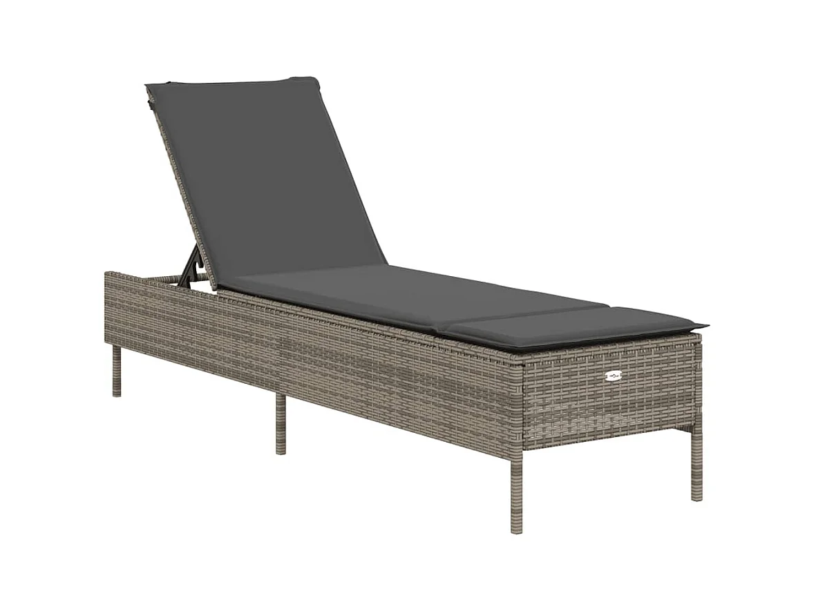 Chaise longue con cojín de mimbre de resina gris