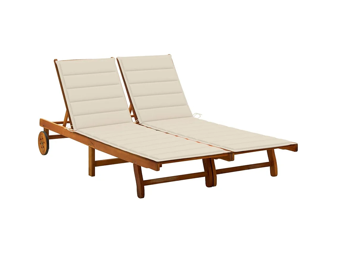 Chaise longue de jardin 2 places avec coussins Acacia solide