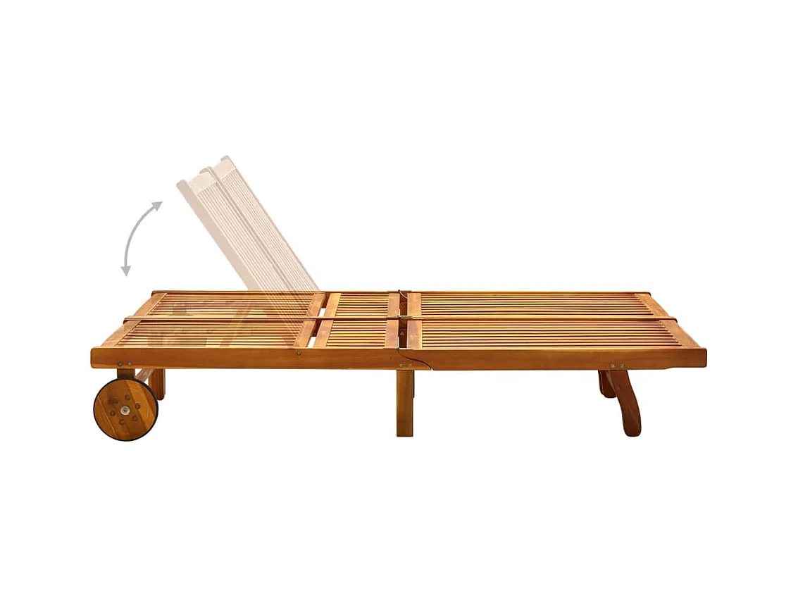 Chaise longue de jardin 2 places avec coussins Acacia solide