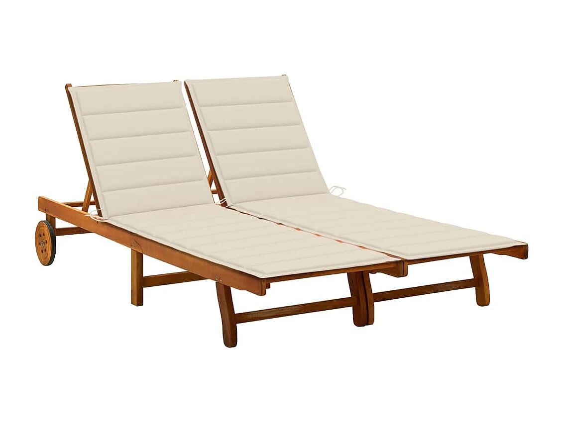 Chaise longue de jardin 2 places avec coussins Acacia solide