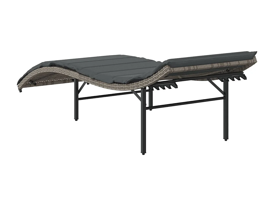 Chaise longue con cojín gris 55x199x50 cm resina tejida