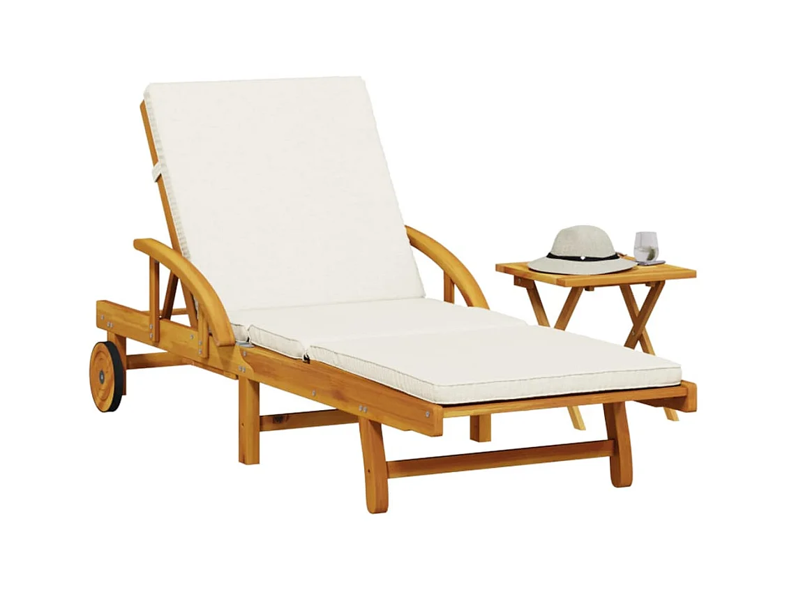 Chaise longue con cojín y mesa en madera maciza de acacia