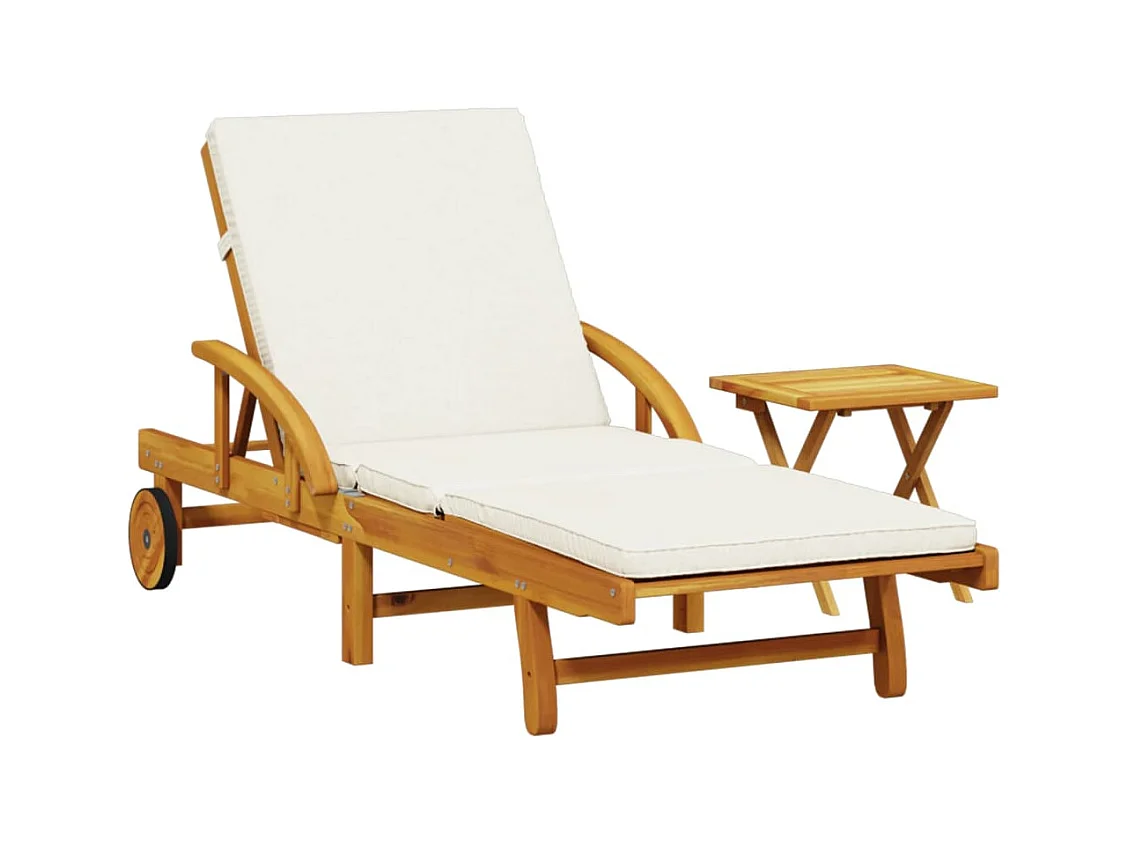 Chaise longue con cojín y mesa en madera maciza de acacia