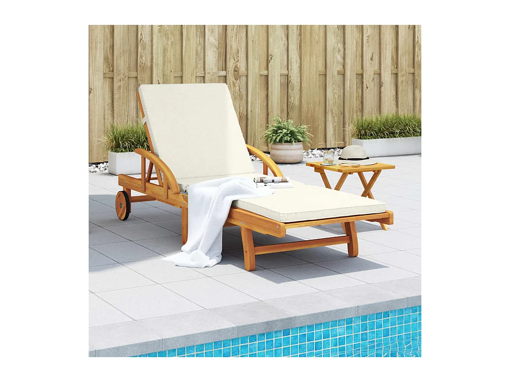 Chaise longue con cojín y mesa en madera maciza de acacia