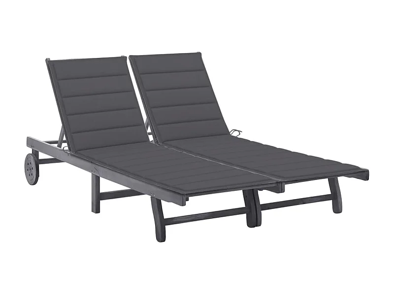 Chaise longue de jardin 2 places avec coussin Gris Acacia
