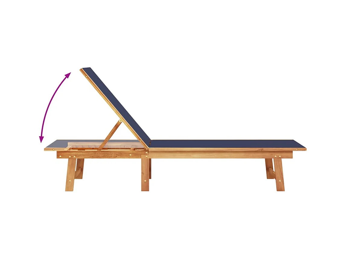 Set van 2 ligstoelen met een tafel van blauw acaciahout en textileen