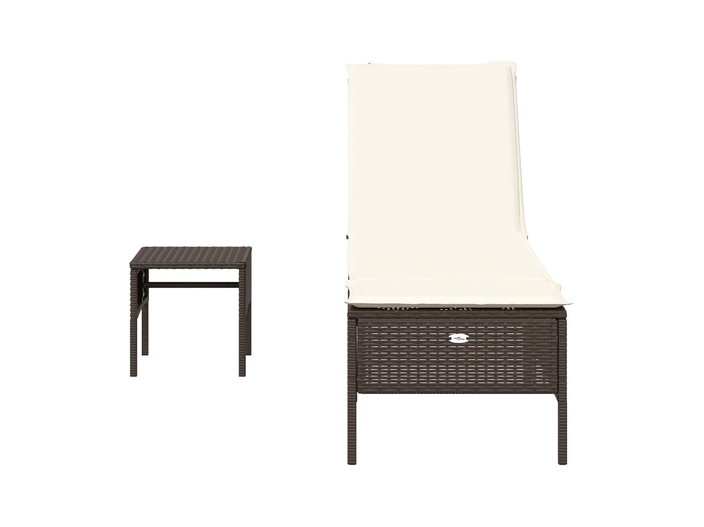 Chaise longue con mesa y cojín de resina tejida marrón
