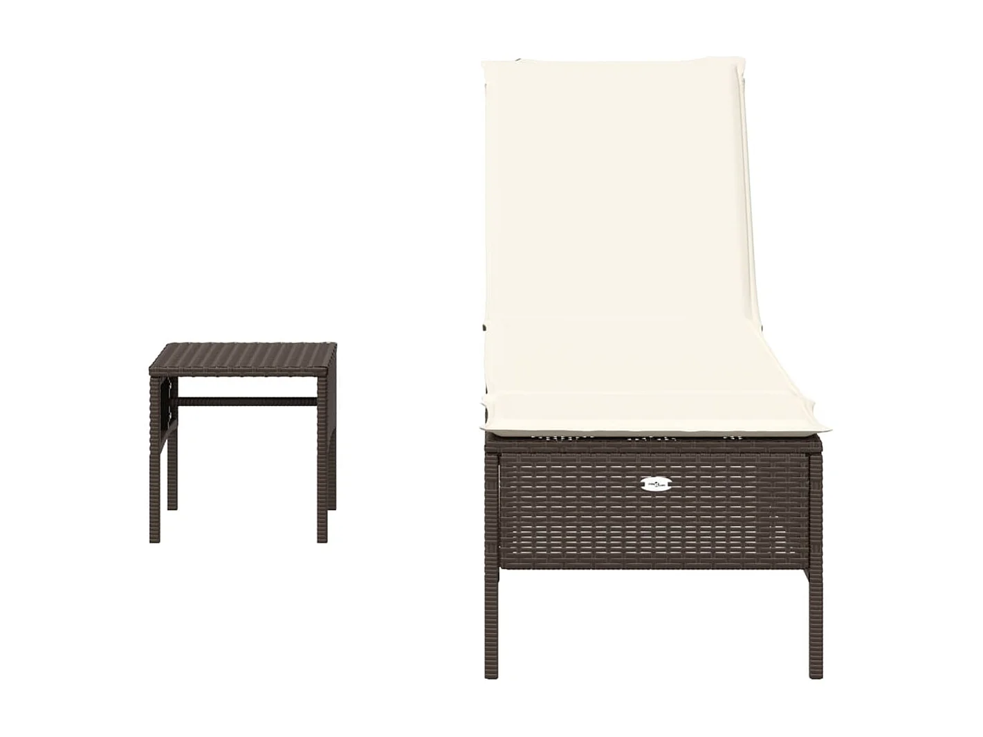 Chaise longue con tavolo e cuscino in resina intrecciata marrone