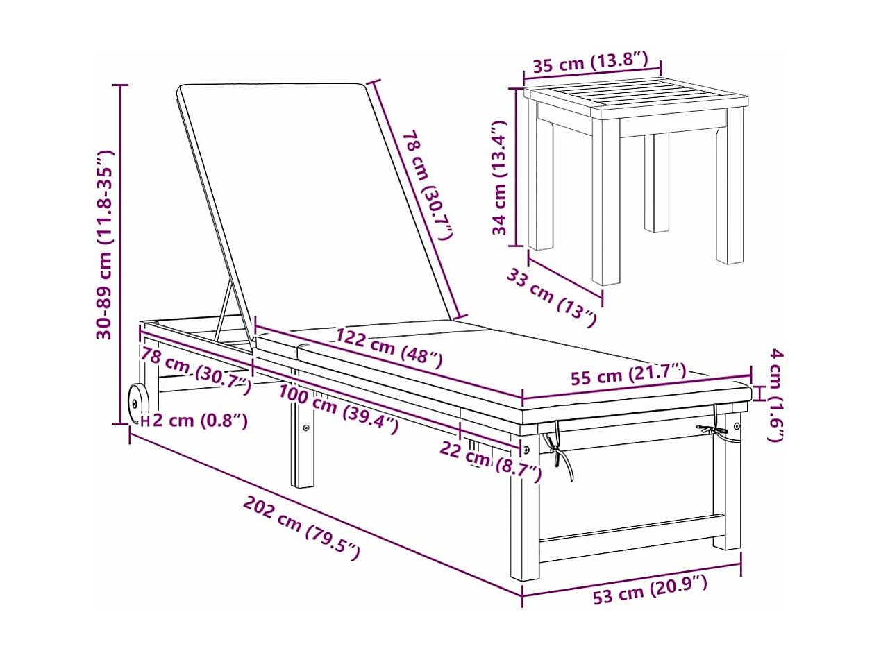 Enkele ligstoel bruin 53 x 202 x 89 cm massief acaciahout