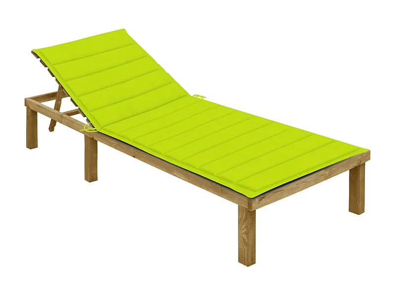 Chaise longue avec coussin vert vif Bois de pin imprégné