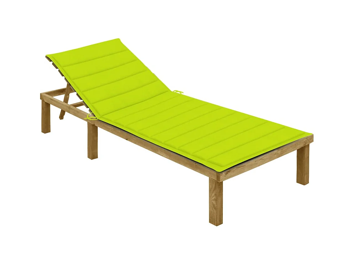 Chaise longue avec coussin vert vif Bois de pin imprégné