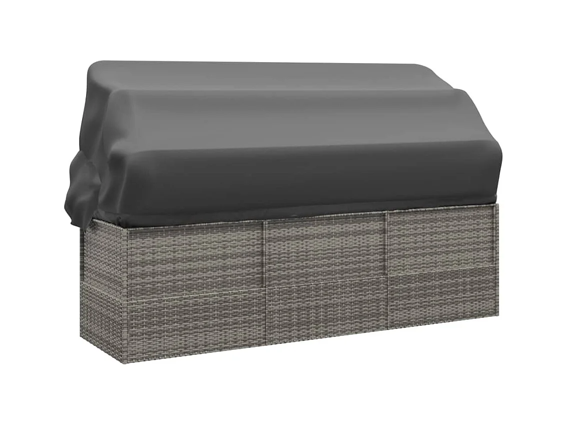 Cama de exterior con techo y cojines en resina tejida gris