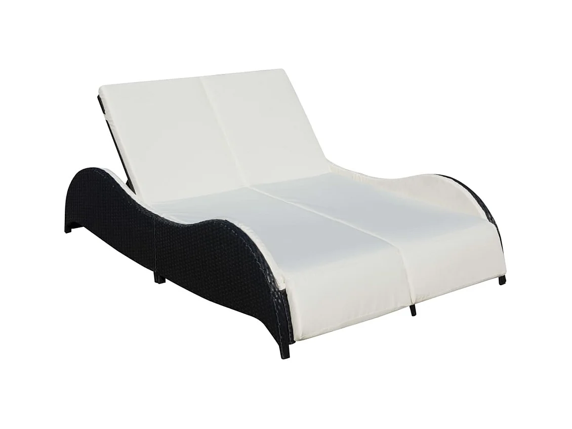 Chaise longue doble con cojín Resina tejida negra