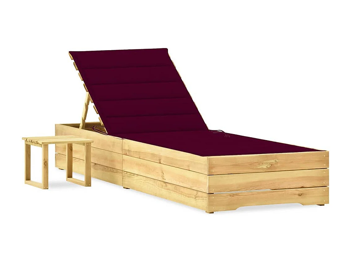 Chaise longue de jardin avec table et coussin Pin imprégné