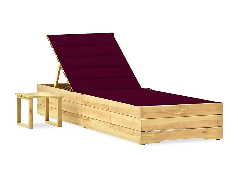 Chaise longue de jardin avec table et coussin Pin imprégné