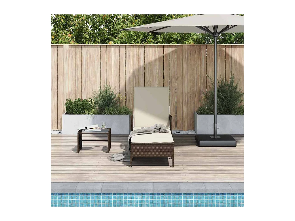 Fauteuil relax avec coussin, marron, en poly rotin