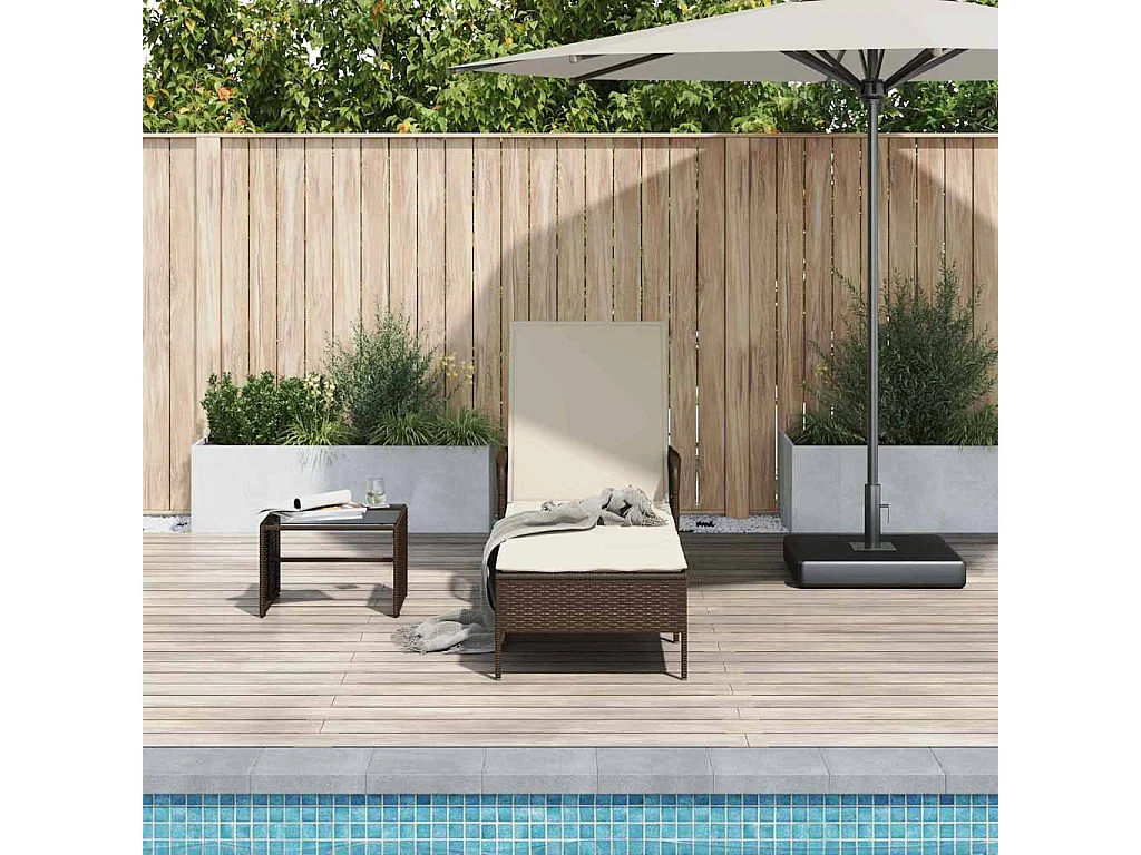 Fauteuil relax avec coussin, marron, en poly rotin