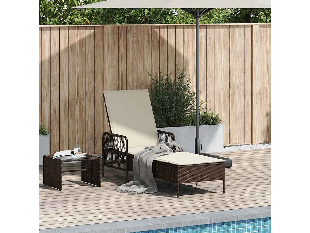 Fauteuil relax avec coussin, marron, en poly rotin