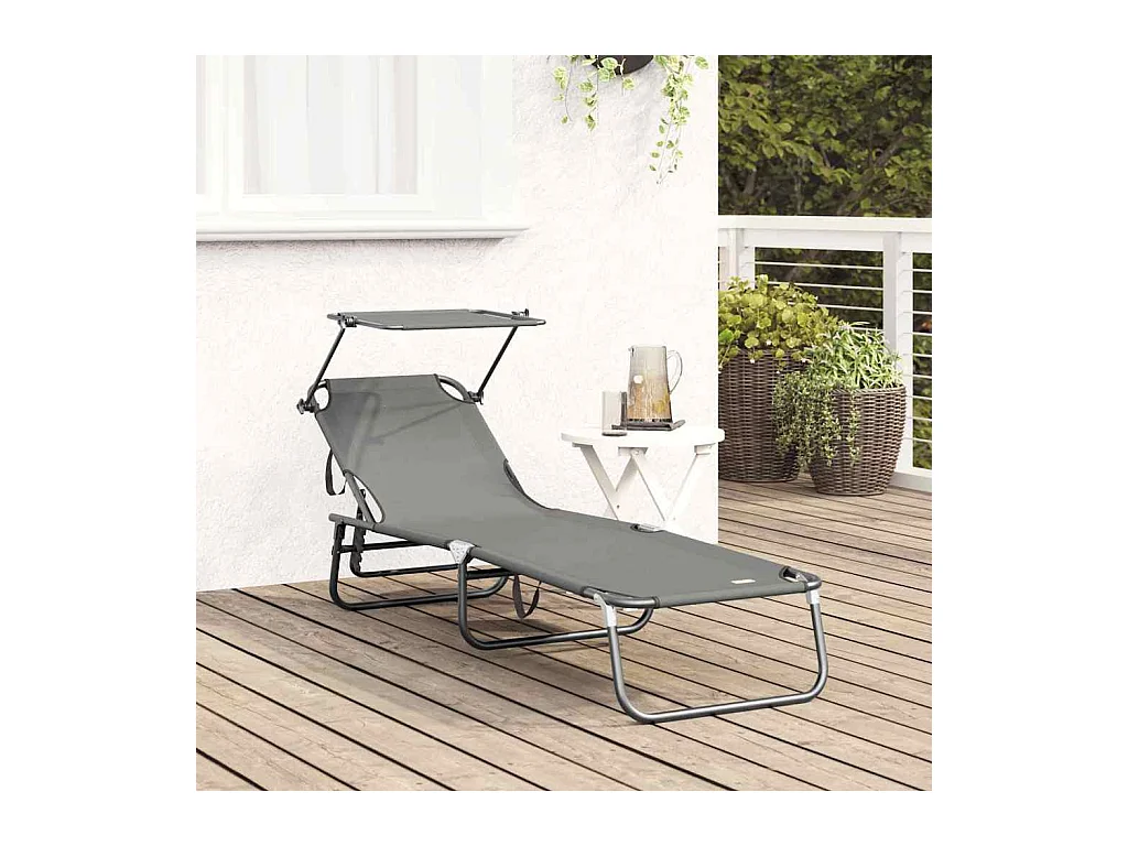 Sedia a sdraio pieghevole grigia con tettuccio in tessuto Oxford 600D