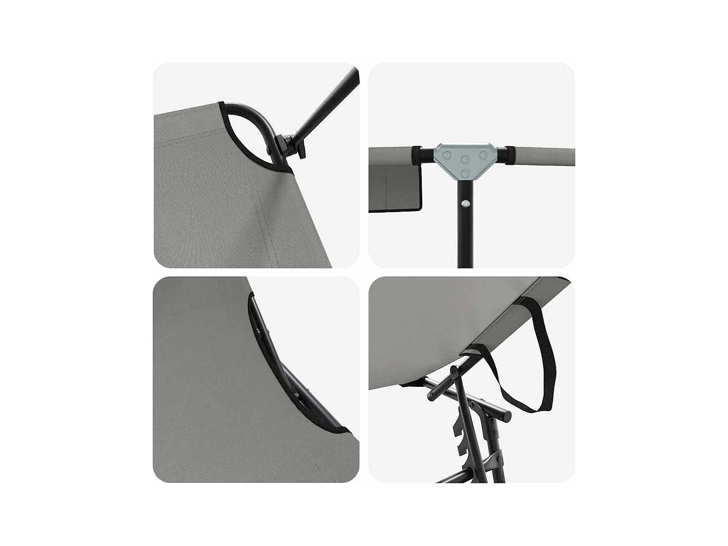 Sedia a sdraio pieghevole grigia con tettuccio in tessuto Oxford 600D