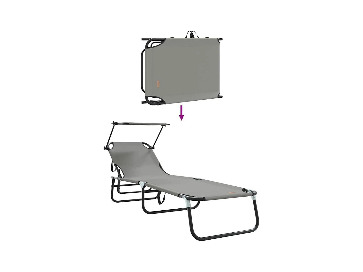 Sedia a sdraio pieghevole grigia con tettuccio in tessuto Oxford 600D