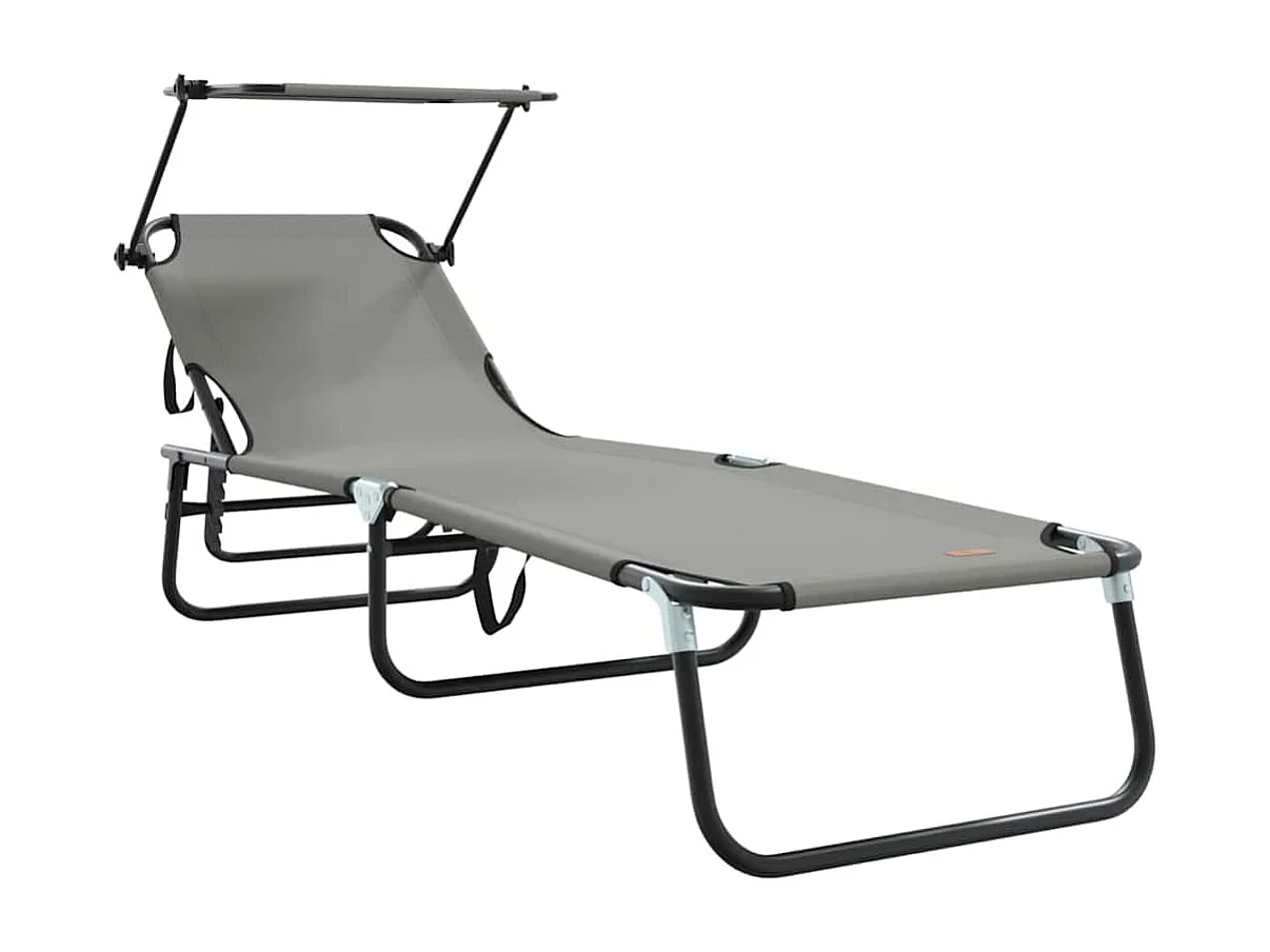 Transat pliant gris avec un auvent en tissu Oxford 600D