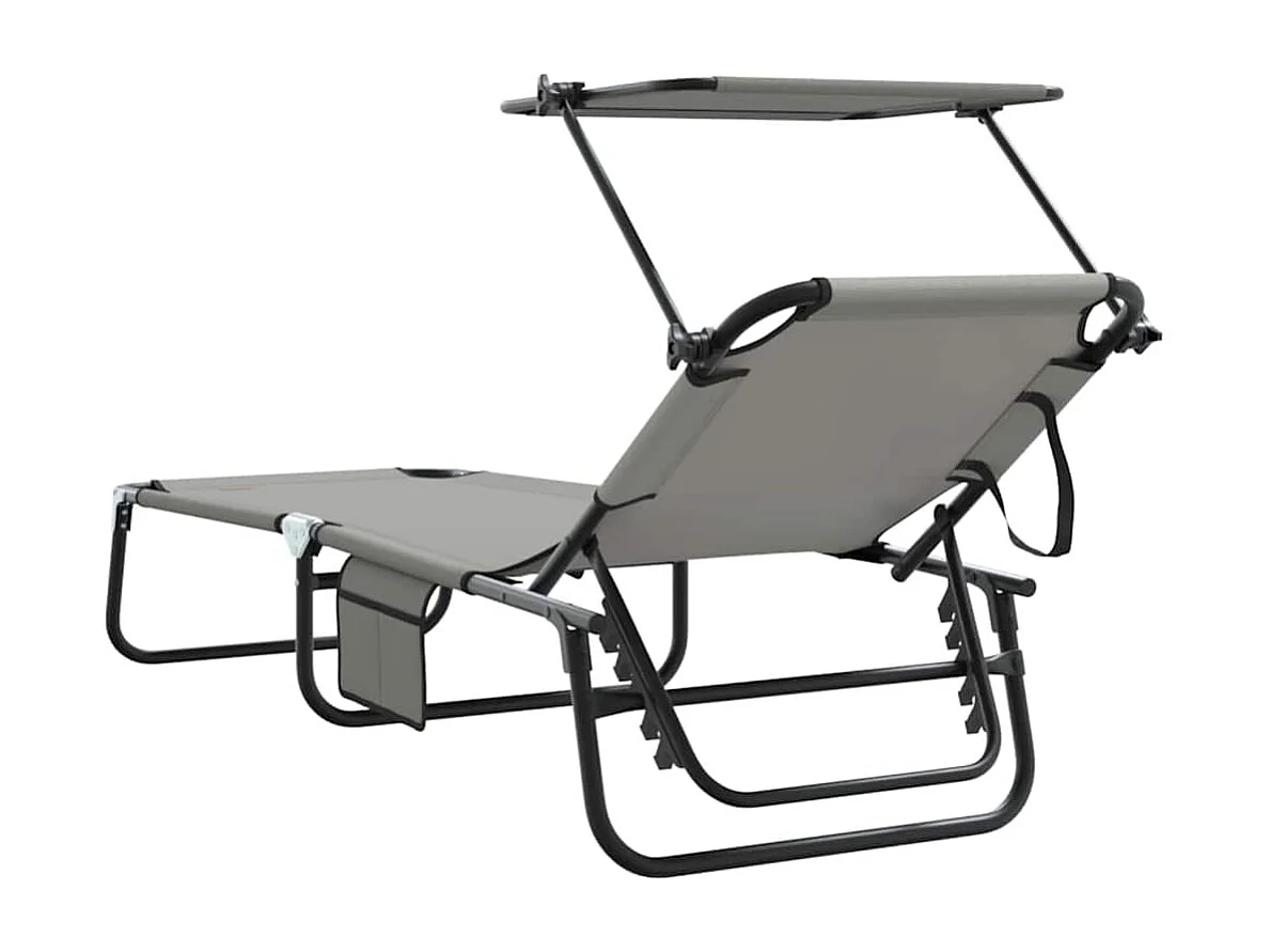Transat pliant gris avec un auvent en tissu Oxford 600D