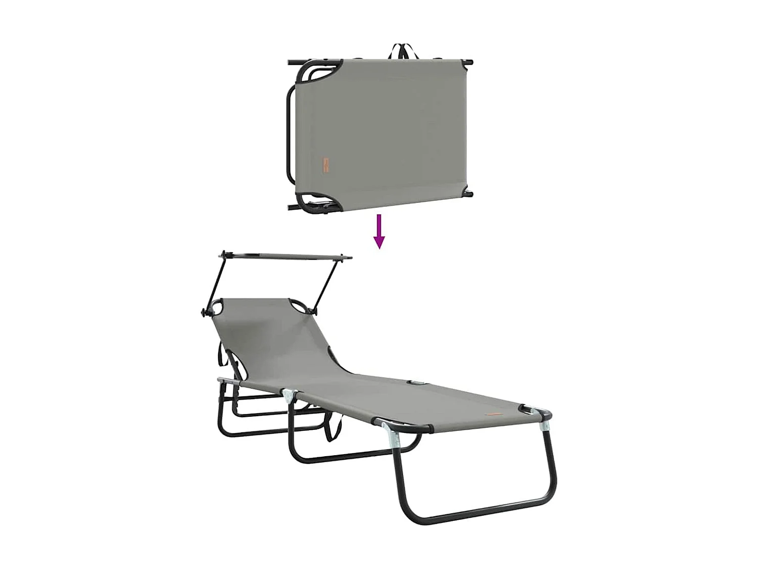 Transat pliant gris avec un auvent en tissu Oxford 600D