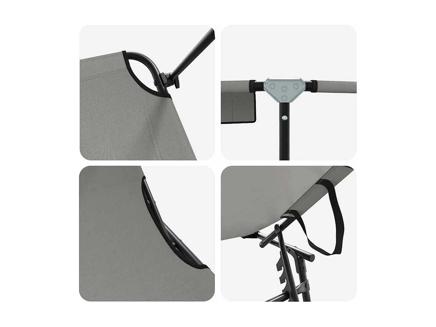 Transat pliant gris avec un auvent en tissu Oxford 600D