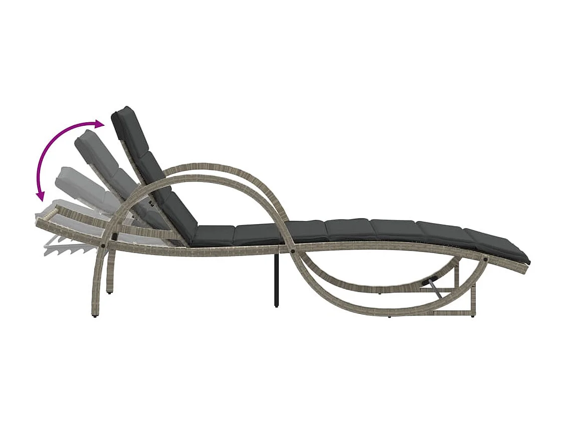 Chaise longue y cojín gris claro 60x199x42 cm resina tejida