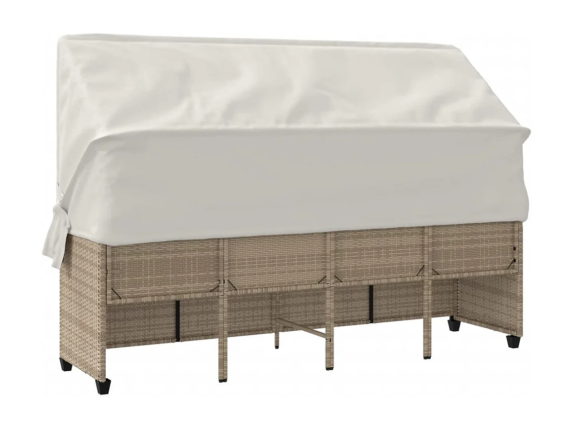 Chaiselongue mit Baldachin und beigefarbenen Kissen aus gewebtem Harz