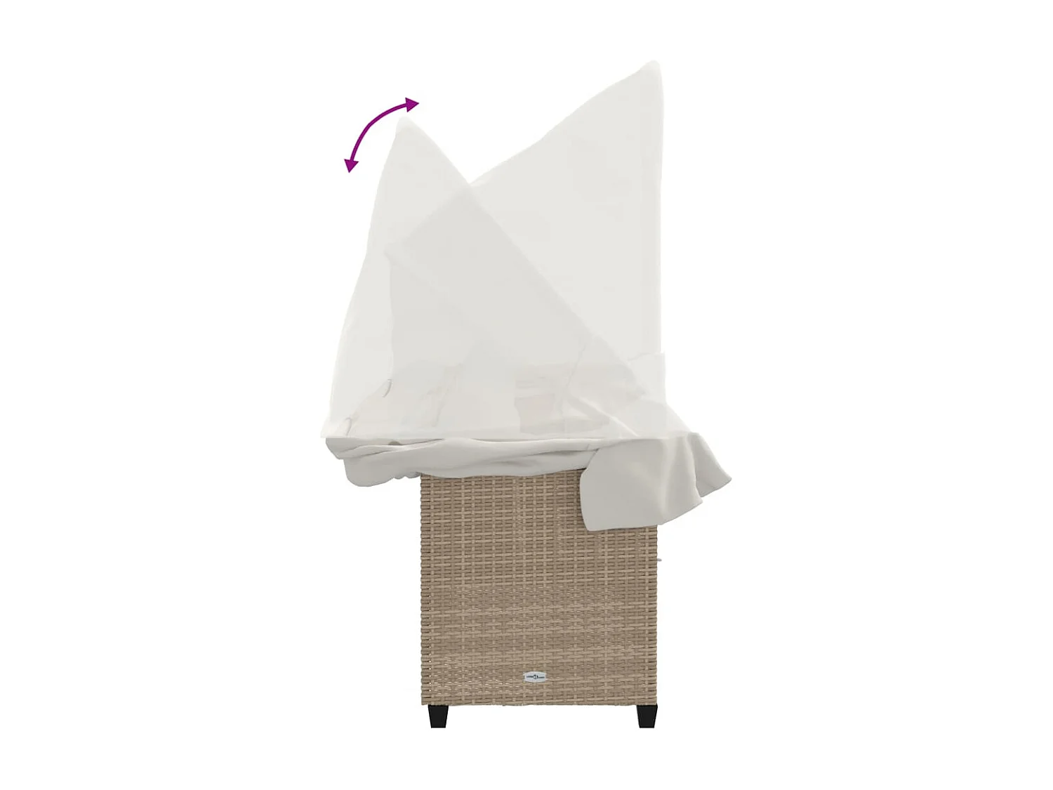 Chaiselongue mit Baldachin und beigefarbenen Kissen aus gewebtem Harz