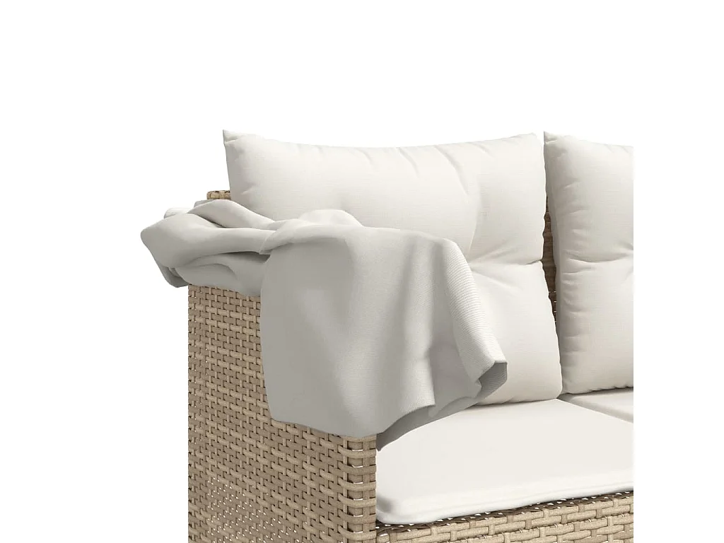 Chaiselongue mit Baldachin und beigefarbenen Kissen aus gewebtem Harz