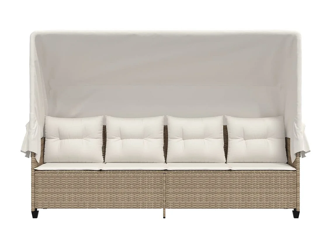 Chaise longue con dosel y cojines de resina tejida beige