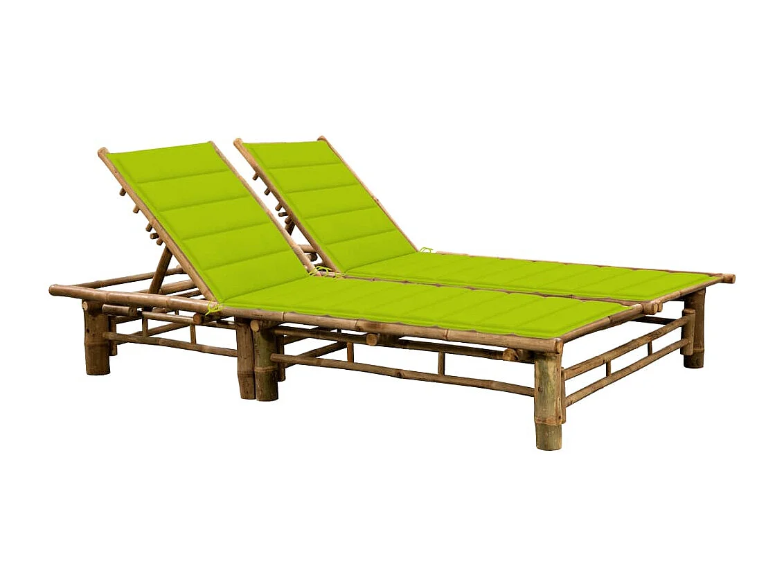 Chaise longue pour 2 personnes avec coussins Bambou
