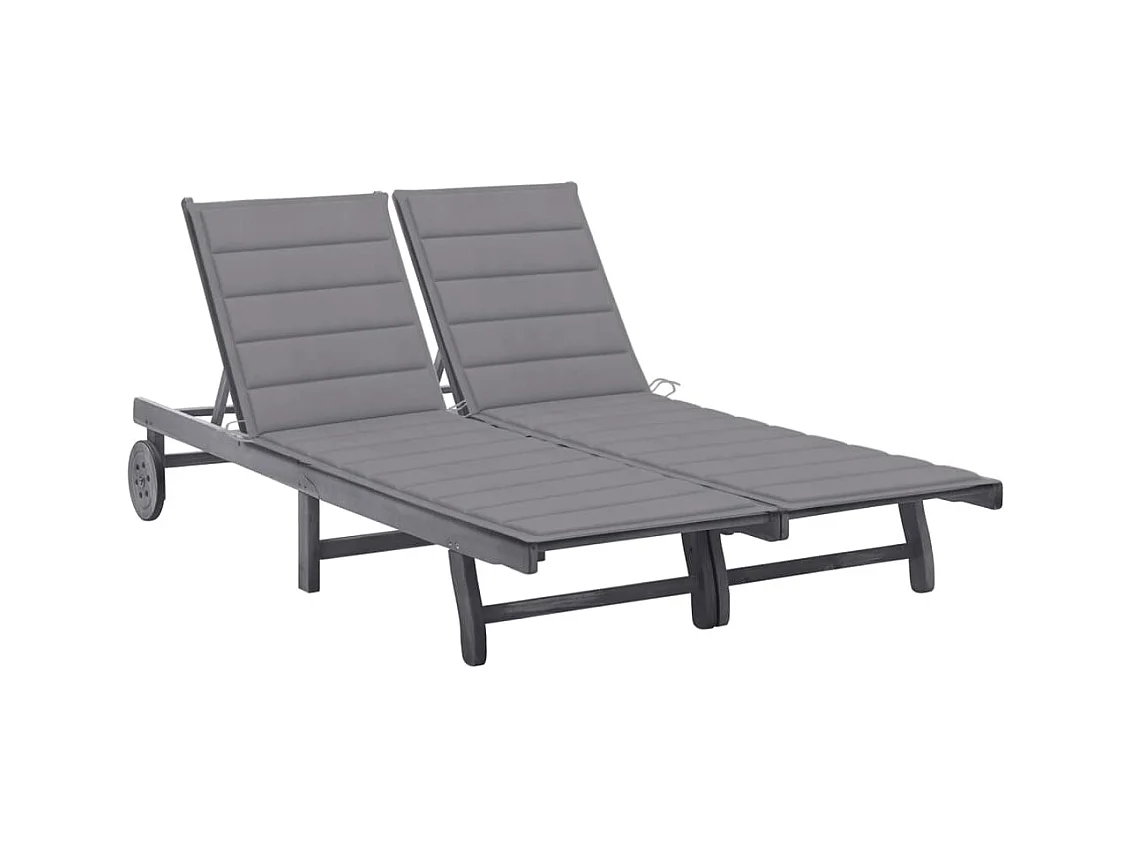 Chaise longue de jardin 2 places avec coussin Gris Acacia