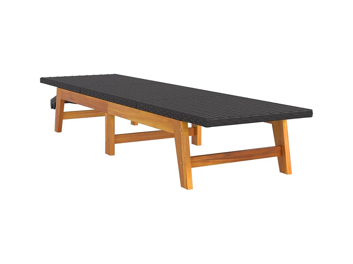 Set van 2 zwart/bruine loungestoelen van geweven hars/acaciahout