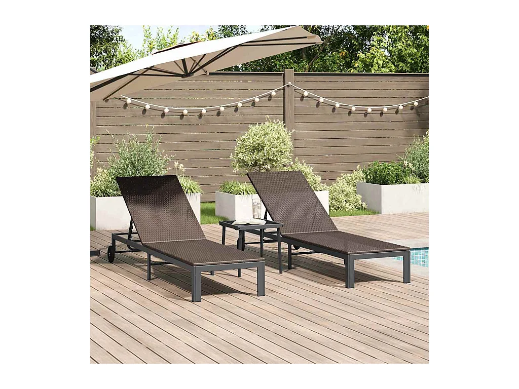 Transat avec coussin 2 pcs Marron 40 x 39 x 40.5cm polyrotin