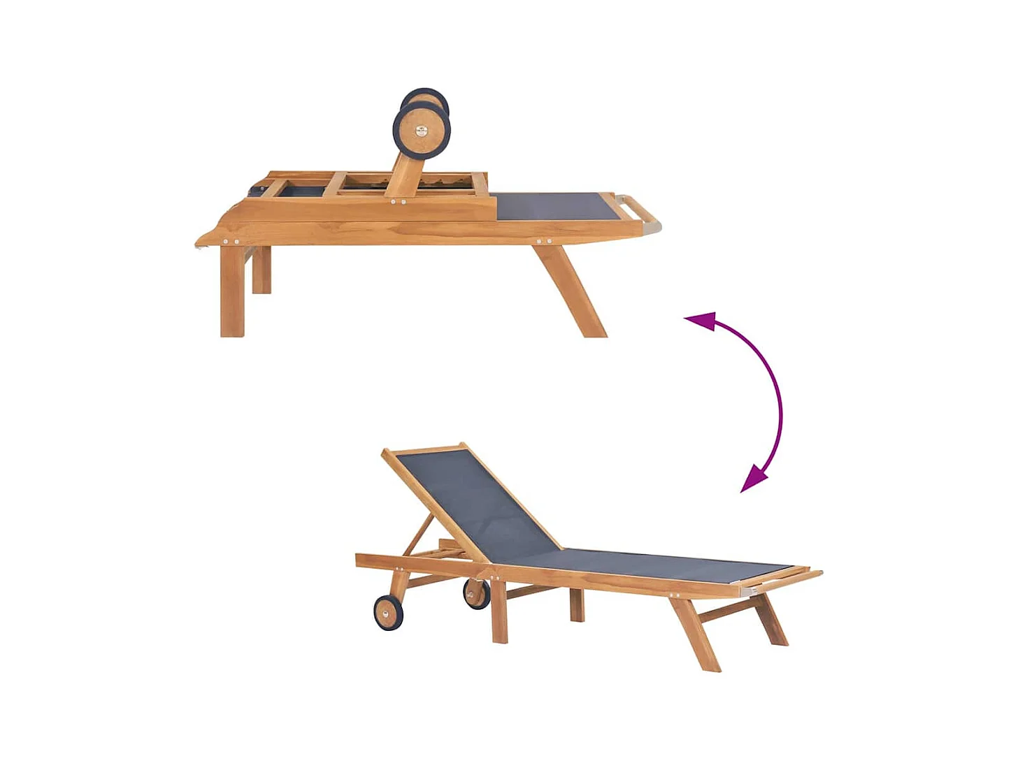 Opvouwbare loungestoel met wielen Massief teakhout en textileen