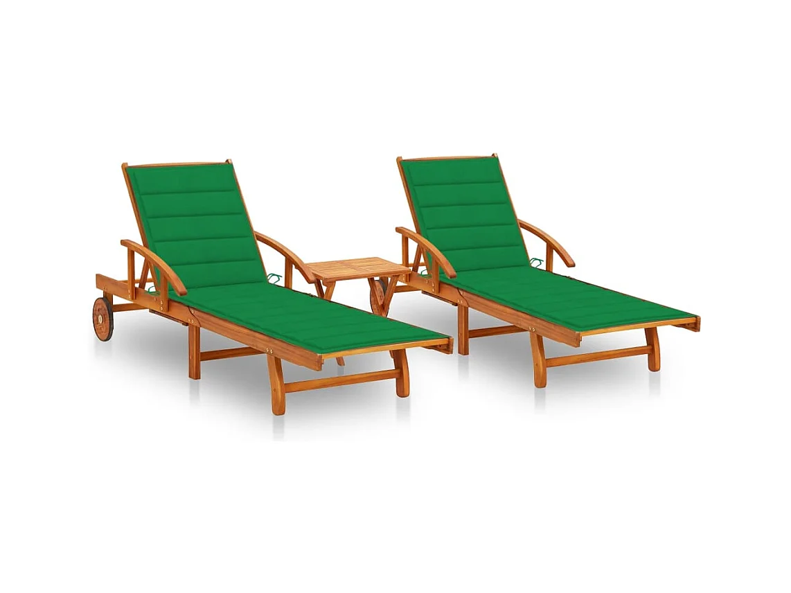 Set van 2 ligstoelen met tafel en kussens Massief acacia