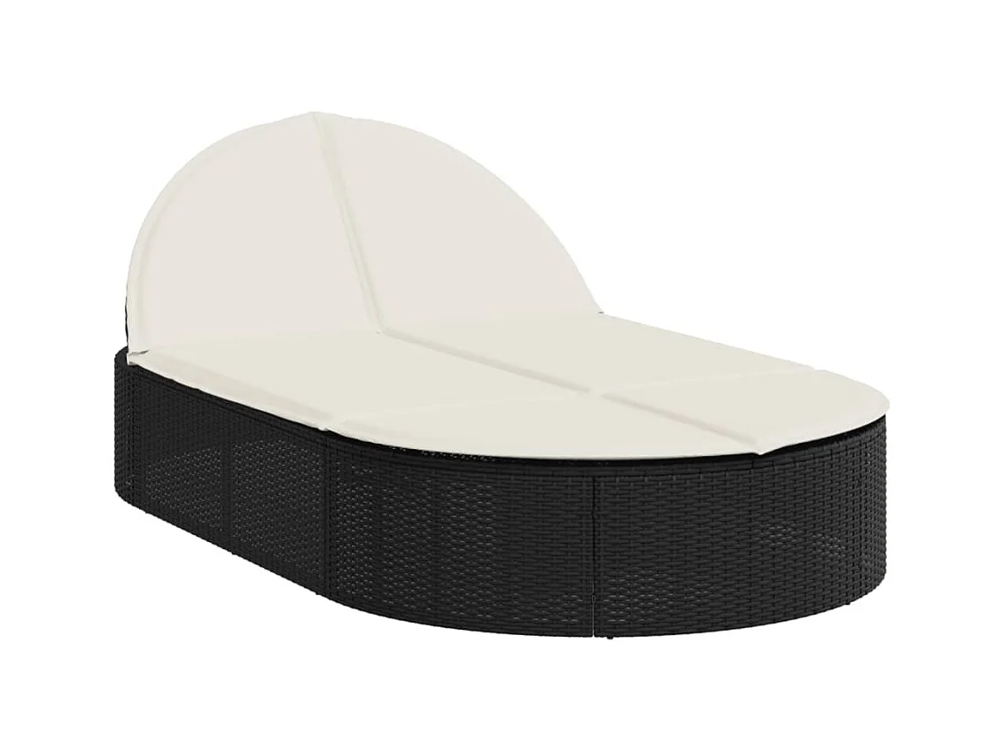 Dubbele chaise longue met zwarte kunsthars rieten kussens