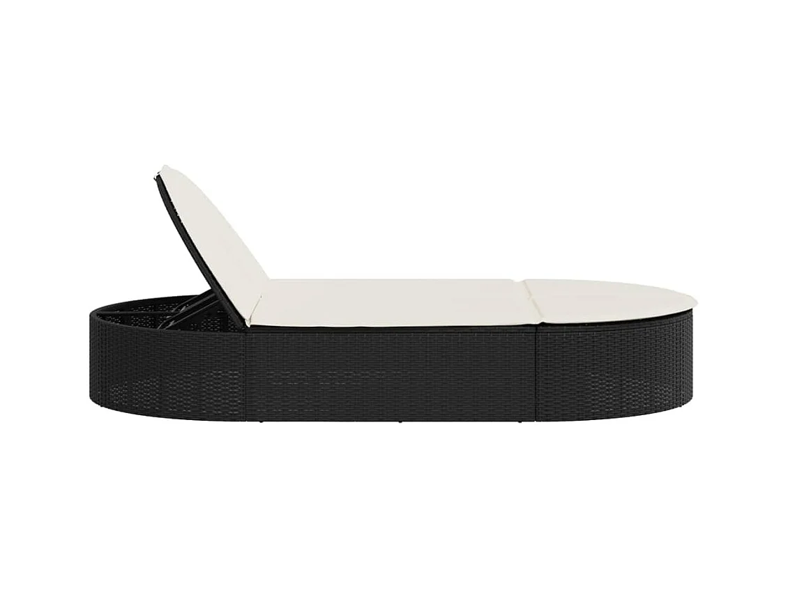 Dubbele chaise longue met zwarte kunsthars rieten kussens