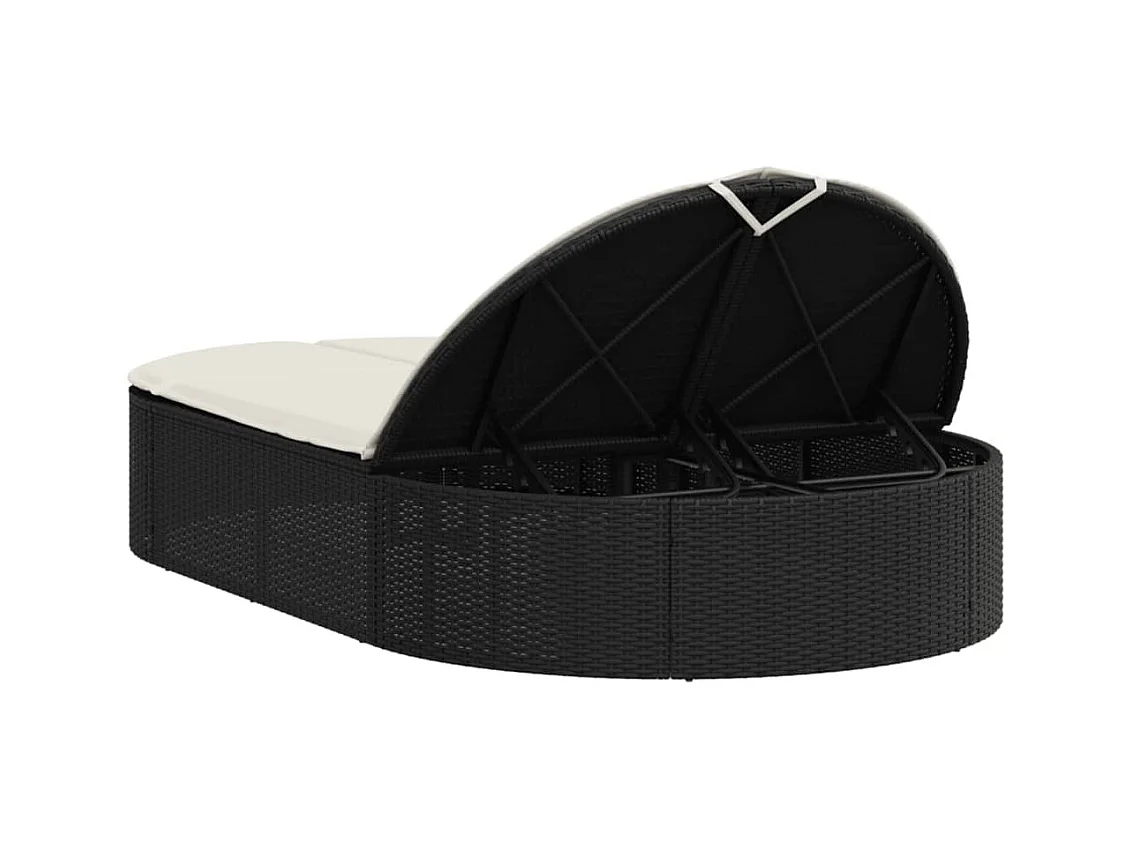 Dubbele chaise longue met zwarte kunsthars rieten kussens