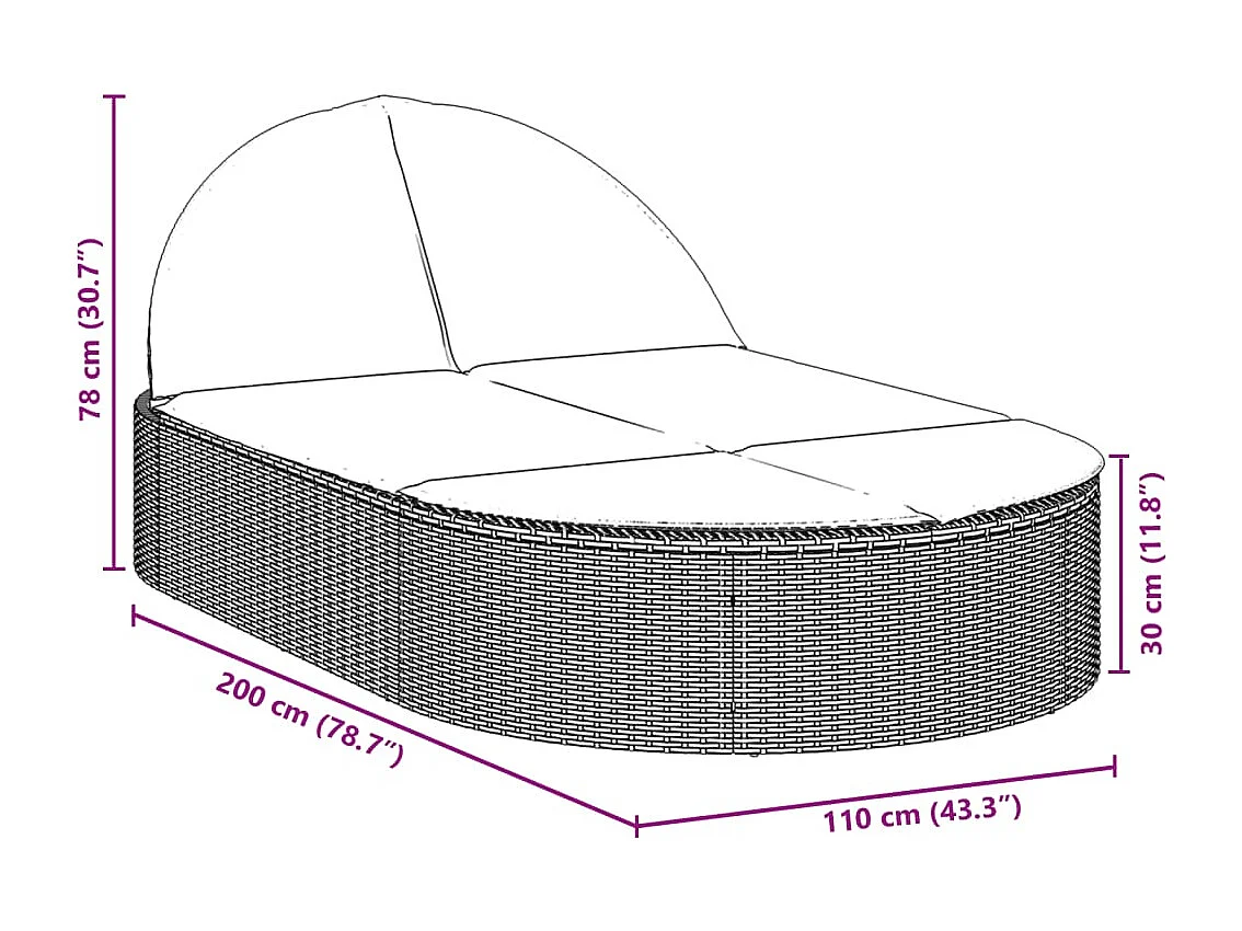 Dubbele chaise longue met zwarte kunsthars rieten kussens