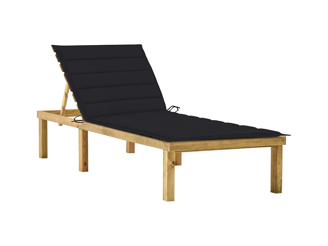 Chaise longue avec coussin noir Bois de pin imprégné