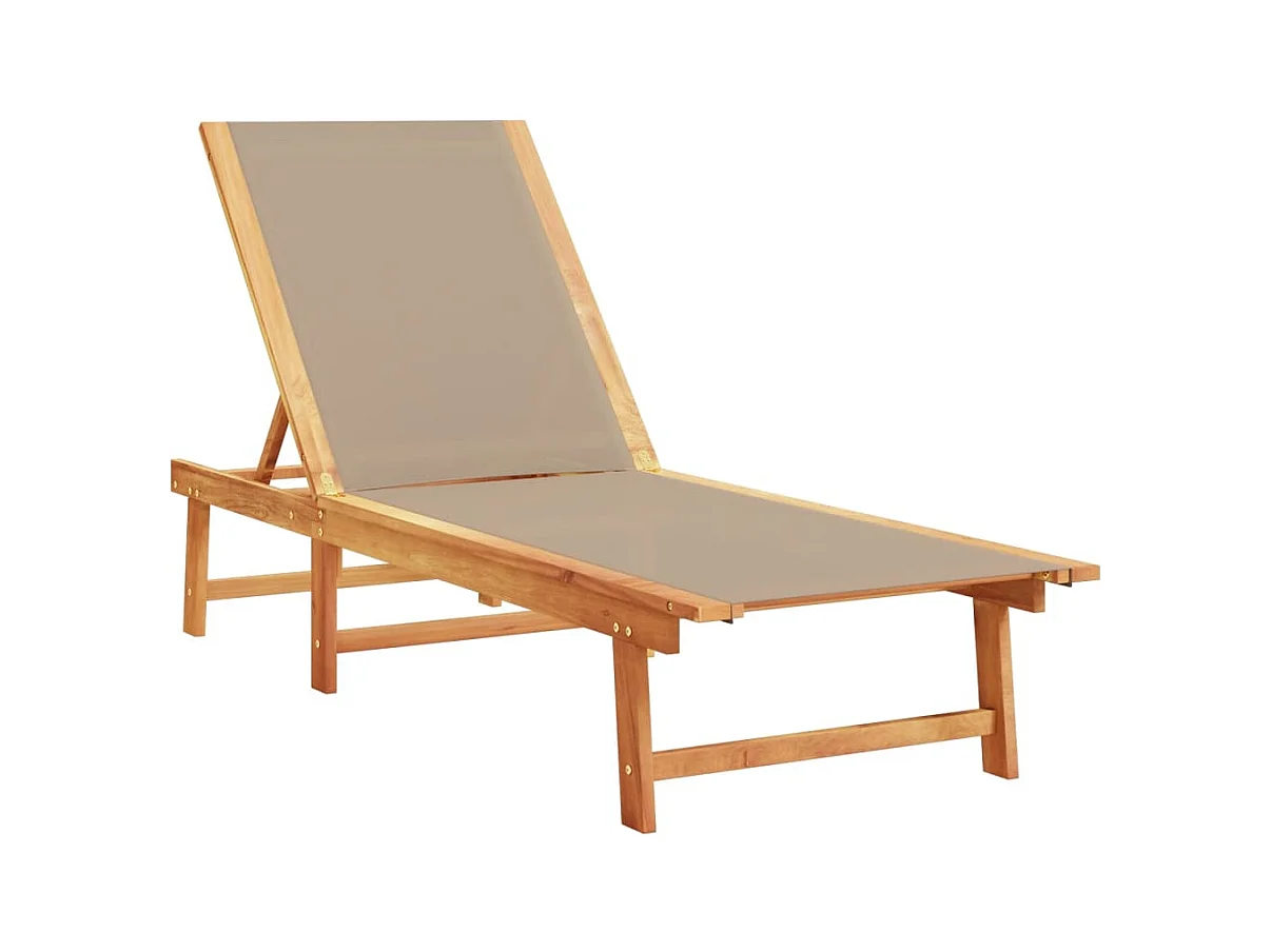 2er-Set Liegestühle in Taupe aus massivem Akazienholz und Textilene