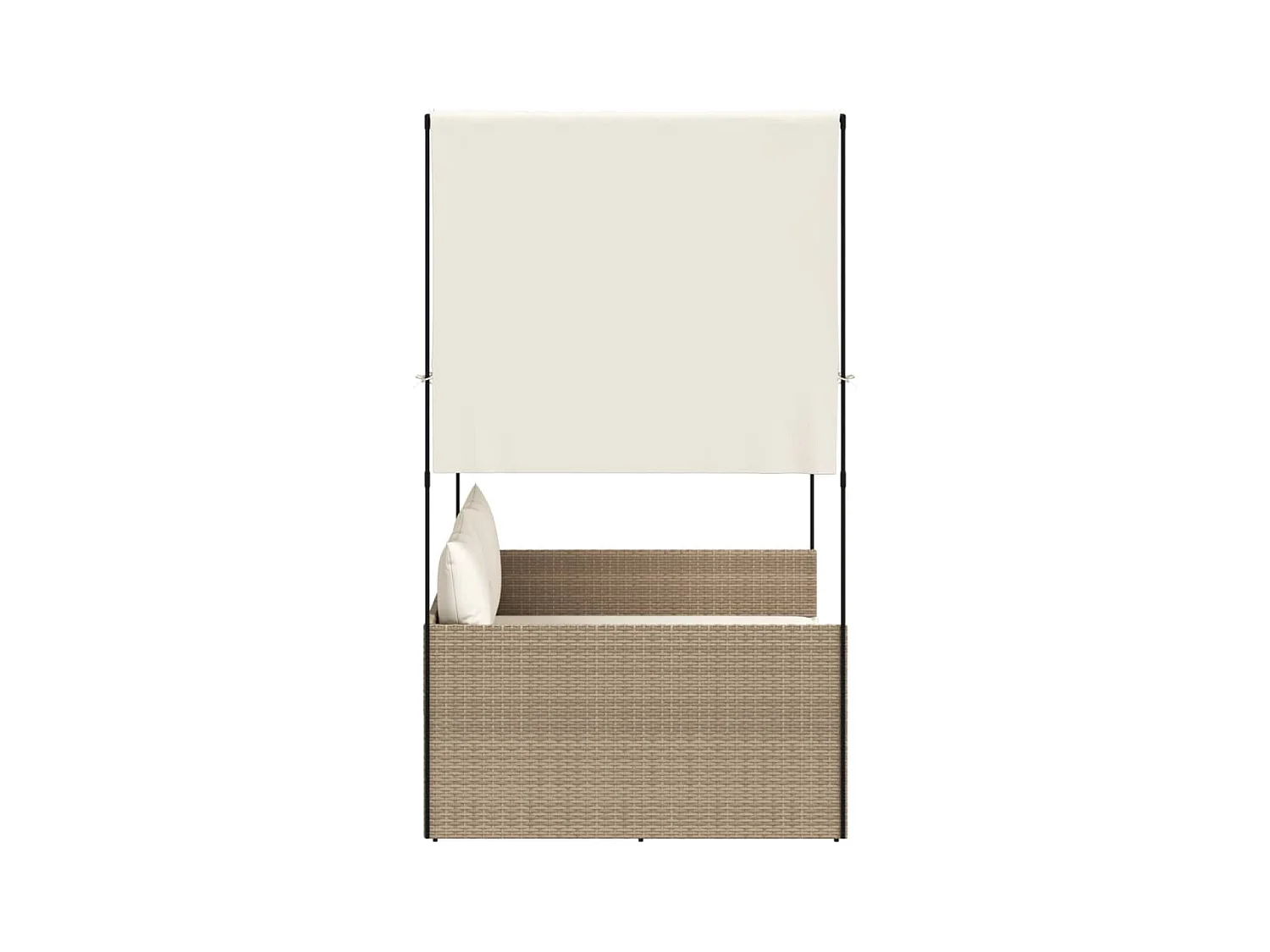 Dubbele chaise longue met dak en beige geweven harsgordijnen