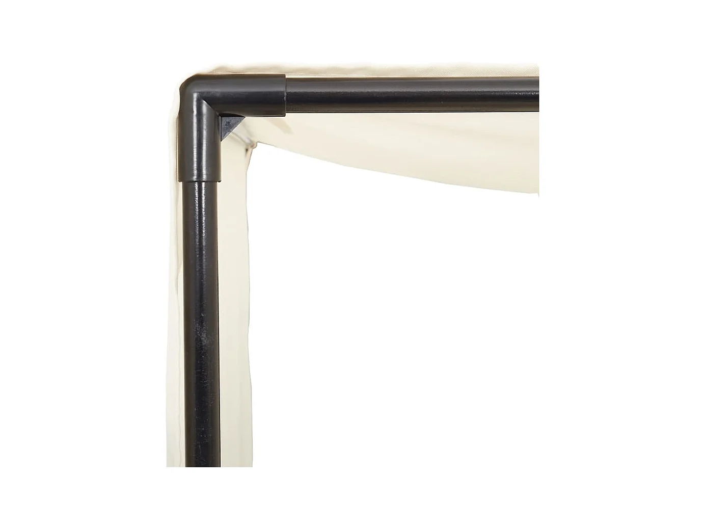 Dubbele chaise longue met dak en beige geweven harsgordijnen