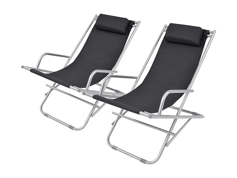 Chaises inclinables de terrasse lot de 2 Acier Noir